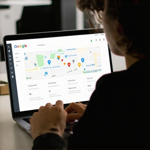 Person studying local SEO analytics on a laptop with Google Maps interface