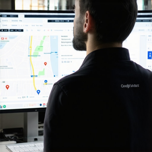 Analyzing Local SEO Metrics Business owner reviewing Google Maps and SEO analytics.