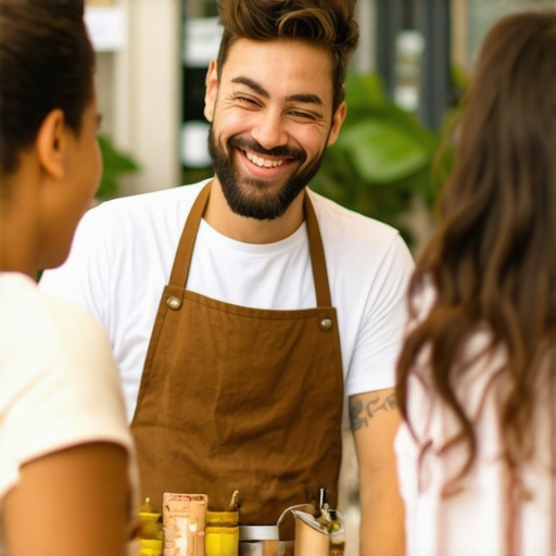 Community Engagement for Local SEO Success Business owner interacting with community members at local event.