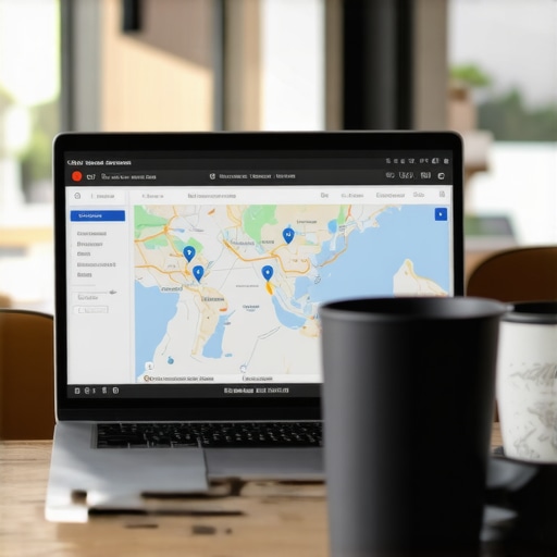 GMB Profile Optimization Business owner working on Google My Business profile on laptop with local map background