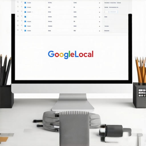 Desk with computer screens displaying local SEO dashboards