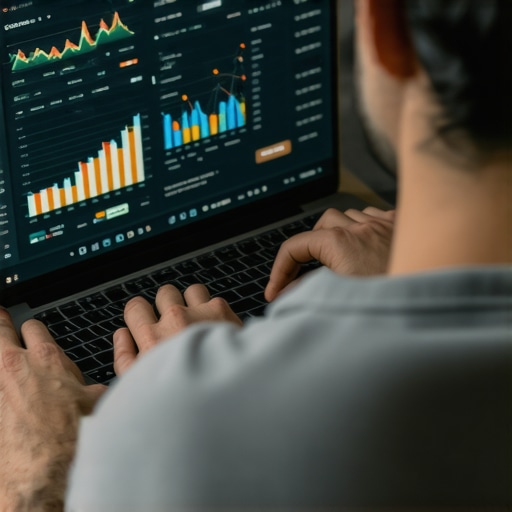 Analyzing Local SEO Data with Advanced Tools Digital marketing professional reviewing SEO metrics on a laptop screen for local business growth.