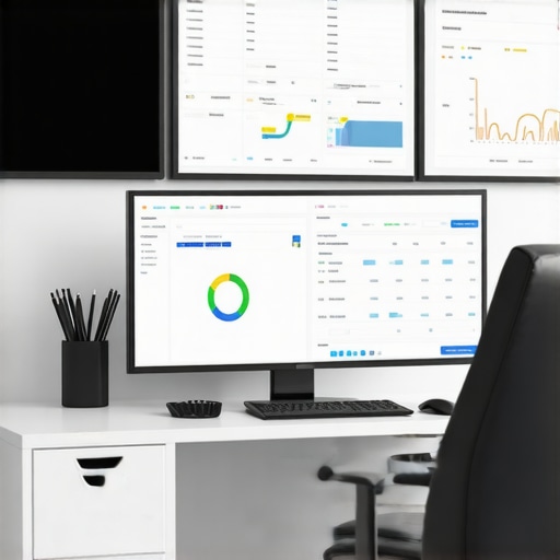 Workspace with multiple screens showing local SEO analytics and citation management tools.
