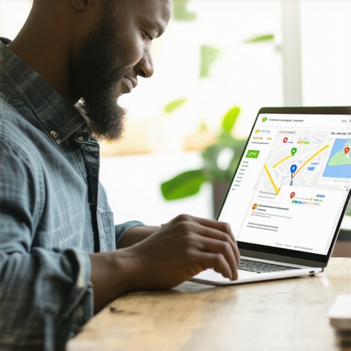 Business owner updating Google My Business profile on laptop.