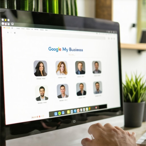Business owner optimizing Google My Business profile on laptop