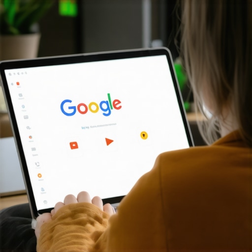 Person editing GMB profile on laptop in a local business setting.