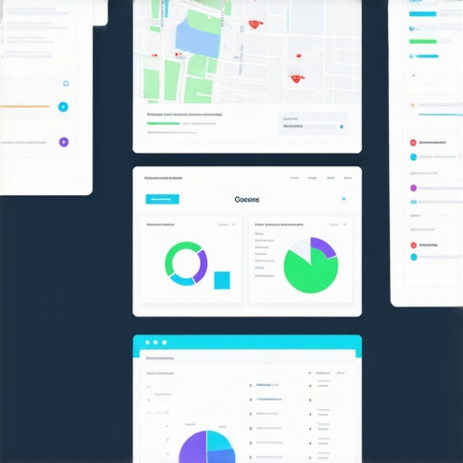 A workspace with screens displaying local SEO analytics, maps, and citation management tools.