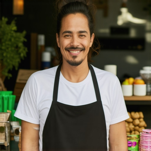 Friendly local shop owner smiling outside