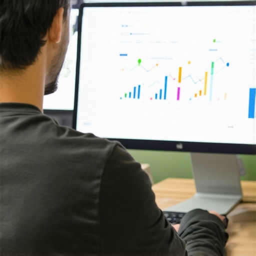 Business owner updating Google My Business profile on a laptop, analyzing maps and metrics