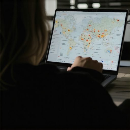 Person analyzing local SEO data with maps and graphs on a laptop screen