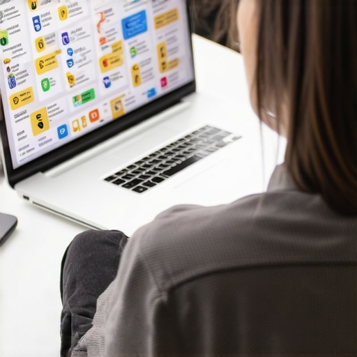 Person analyzing local SEO metrics on a laptop in an office setting, emphasizing brand mentions and online reputation.
