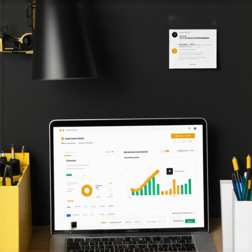 Workspace with SEO Tools A modern workspace showing a laptop with local SEO dashboards, charts, and analytics.
