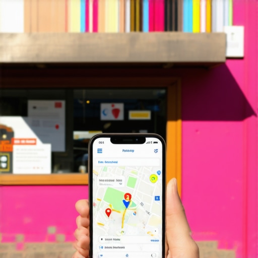 A modern storefront with prominent signage and a phone showing Google Maps