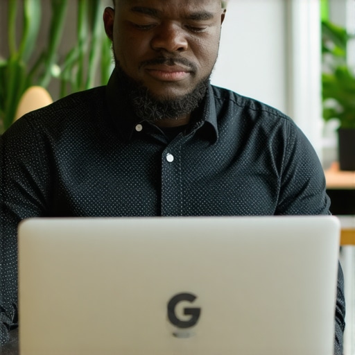 Business owner editing GMB profile on laptop for local SEO